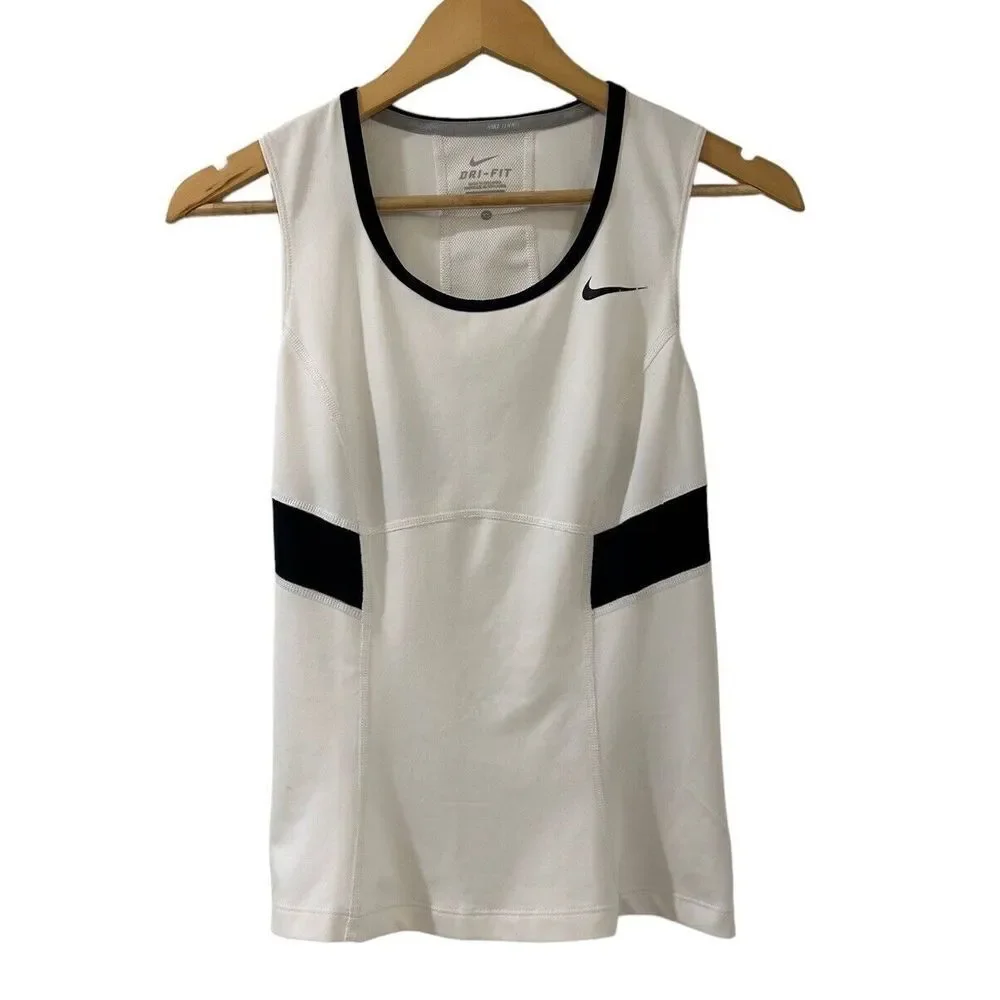 Nike Top Sleeveless Muscle Tank White Black Mesh Swoosh XS